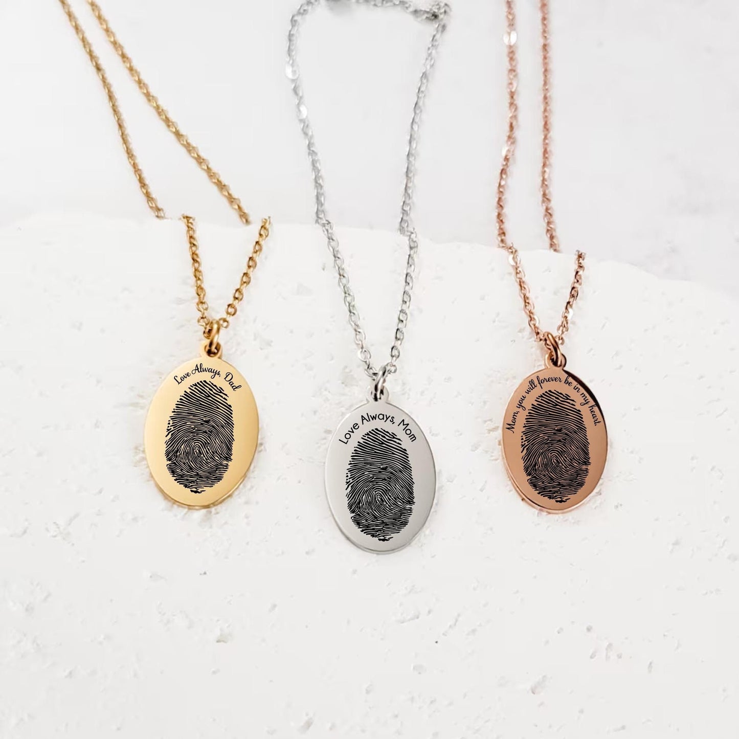 Personalized fingerprint name necklace, oval pendant necklace, memorial gift