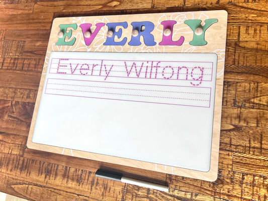 Personalized name puzzle and name writing board - Wildflower design