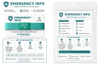 Happyism® Emergency Info Smart Bracelet + NFC Tap Card | Senior & Caregiver Contact Wristband