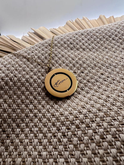 Engraved keepsake rotating circle pendant necklace, engraved fingerprint necklace, engraved handwriting necklace, memorial keepsake