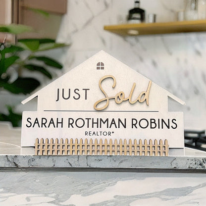 Real estate house closing sign with fence, just closed real estate sign, real estate agent closing sign, fun closing sign, realty sign cute
