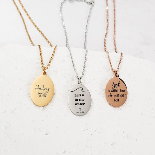 God is within her she will not fall left it in the water baptism necklace