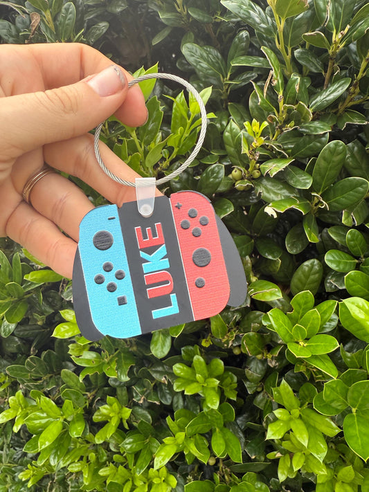 Custom Gamer Controller Acrylic Bag Tag Red and Blue Video Game Inspired Name Tag for Backpacks, Sports Bags & Travel