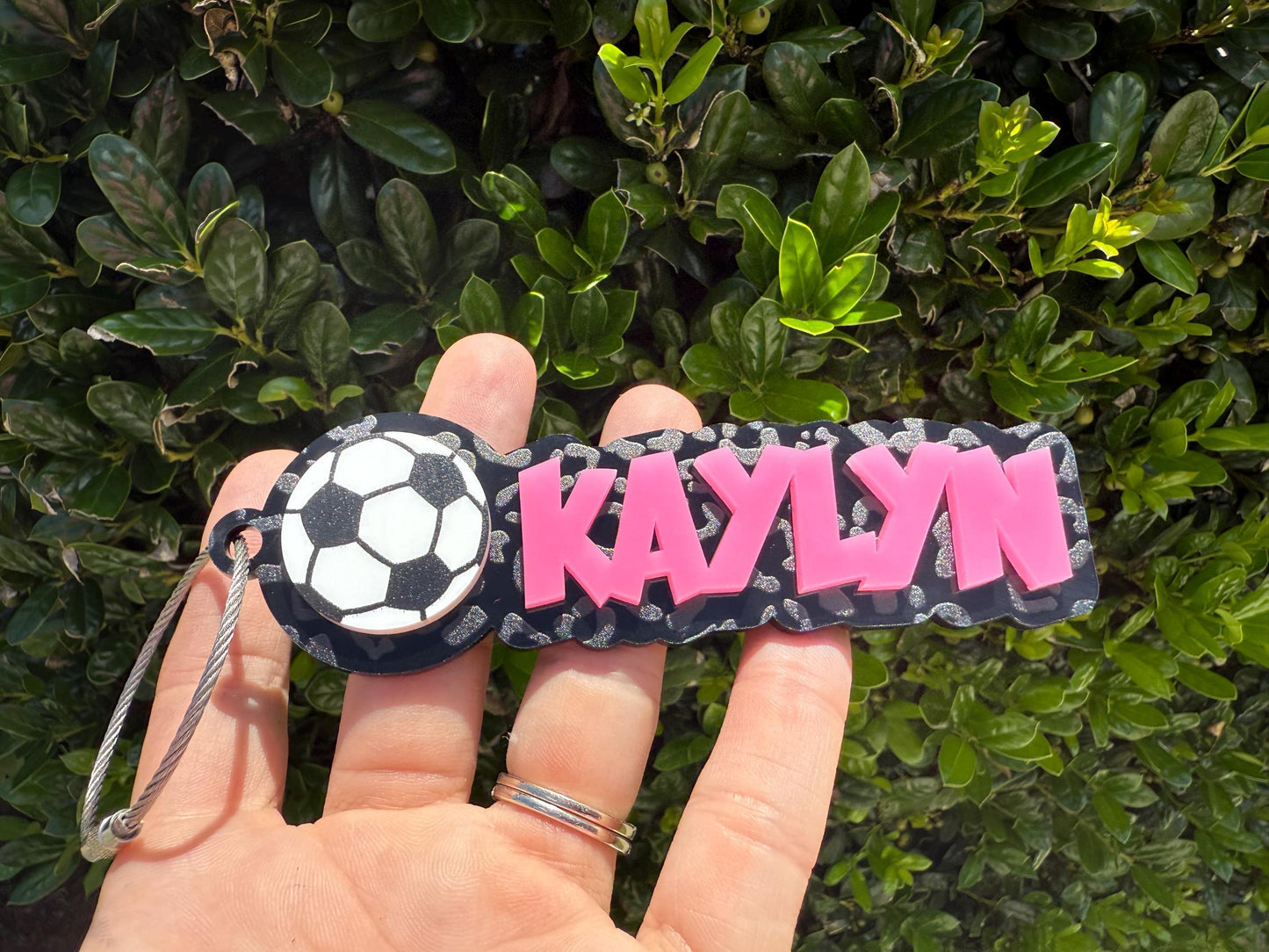 Custom Soccer Boy Bag Tag – Blue Acrylic with Neon Green Name, Personalized Sports Backpack Tag, Soccer Player Gift, Bag keychain