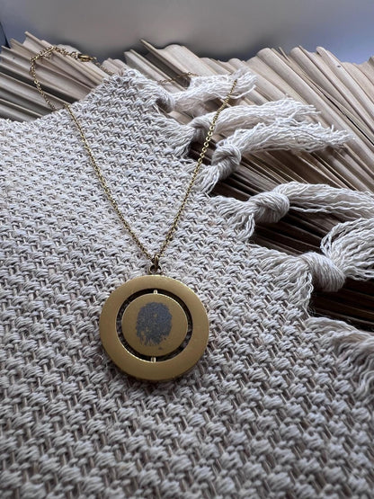 Engraved keepsake rotating circle pendant necklace, engraved fingerprint necklace, engraved handwriting necklace, memorial keepsake