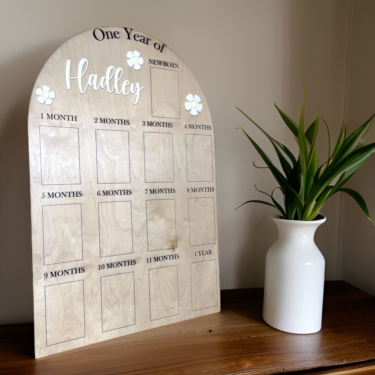 Daisies My First Year One Year of Photo Board Wooden Milestone Board 1st Birthday Milestone Board First Birthday Decorations 12 Months Photo