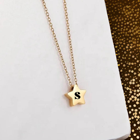 Minimalist engraved star necklace, tiny star necklace, initial star necklace