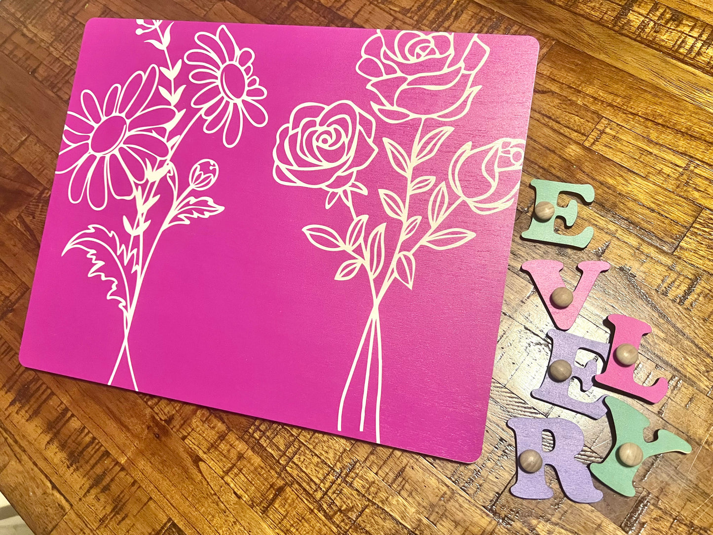 Personalized name puzzle and name writing board - Wildflower design