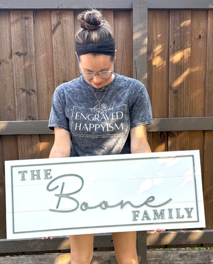 Custom Wooden Family Name Sign – 3D Layered Birch Wood | Multiple Sizes & Colors