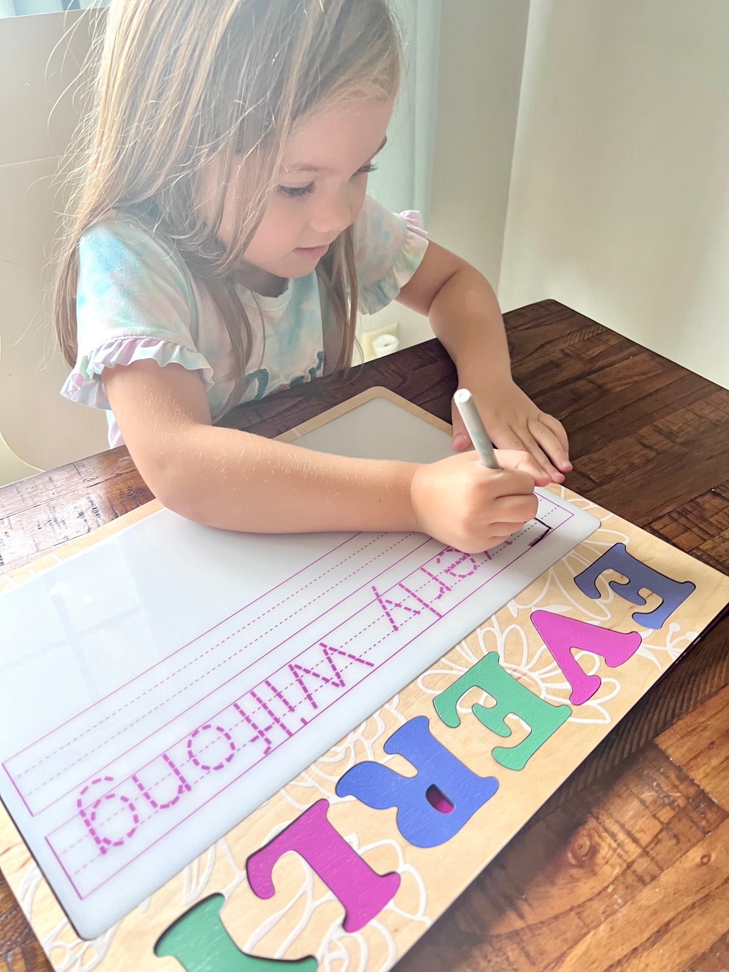 Personalized name puzzle and name writing board - Wildflower design