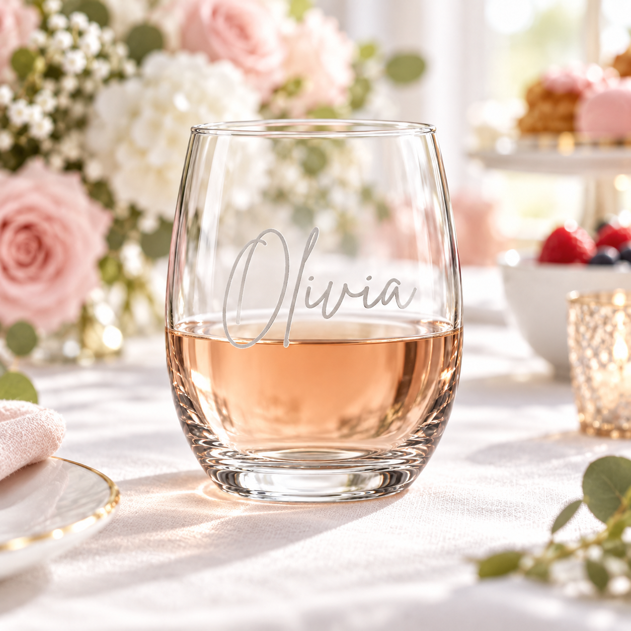 Personalized 9 oz Stemless Wine Glass – Custom Engraved Name Glass