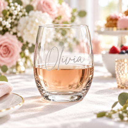 Personalized 9 oz Stemless Wine Glass – Custom Engraved Name Glass