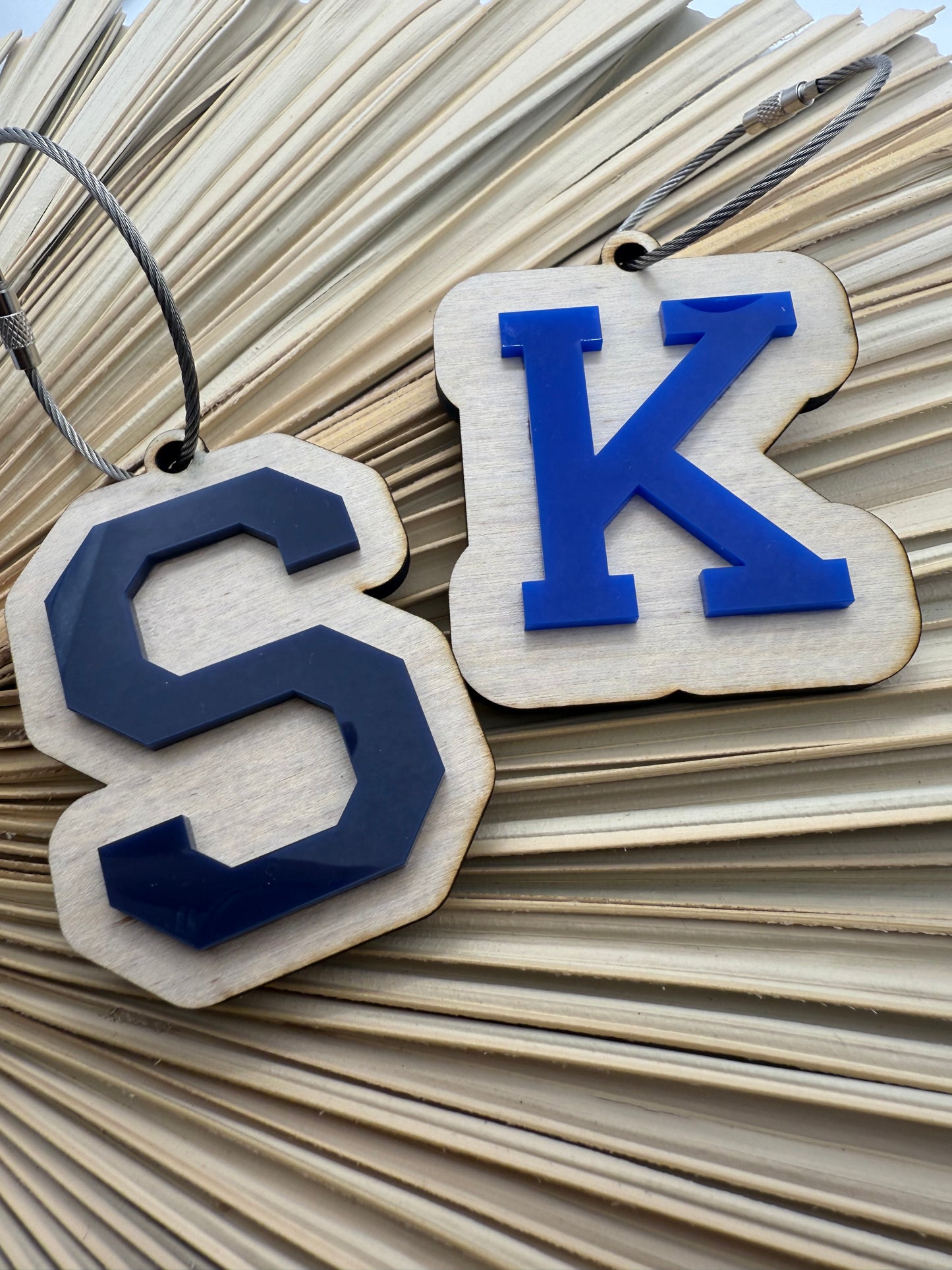 Varsity Letter Bag Tag | Custom Initial Wood & Acrylic Keychain