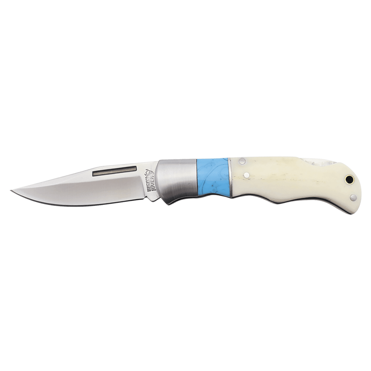 Personalized Blue and Bone Pocket Knife – Engraved Folding Knife – Custom Gift for Him, Groomsman or Outdoorsman