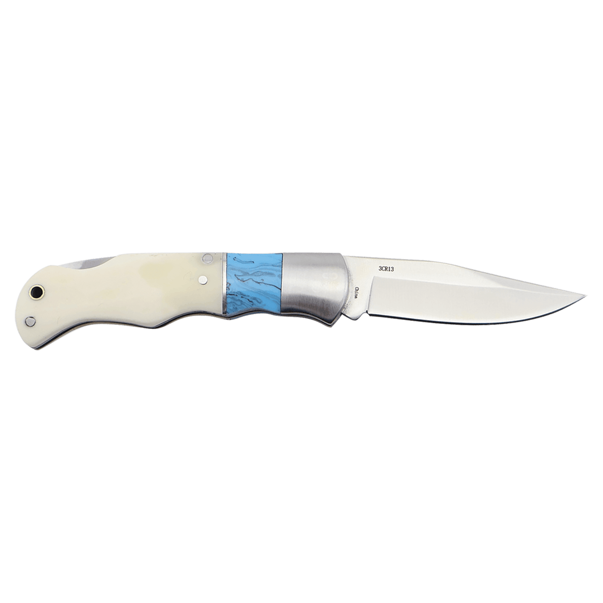 Personalized Blue and Bone Pocket Knife – Engraved Folding Knife – Custom Gift for Him, Groomsman or Outdoorsman