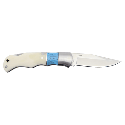 Personalized Blue and Bone Pocket Knife – Engraved Folding Knife – Custom Gift for Him, Groomsman or Outdoorsman