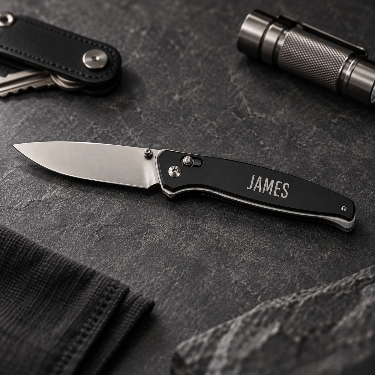 Personalized Black Pocket Knife With Clip – Engraved Button Lock Folding Knife – Custom Gift for Him, Dad or Groomsman
