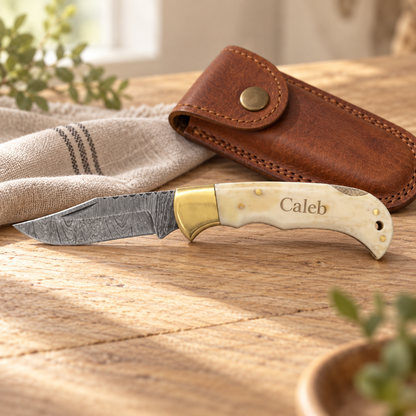 Personalized Wood Pocket Knife – Engraved Folding Knife – Custom Gift for Him, Dad or Groomsman – Bison River 3.5"