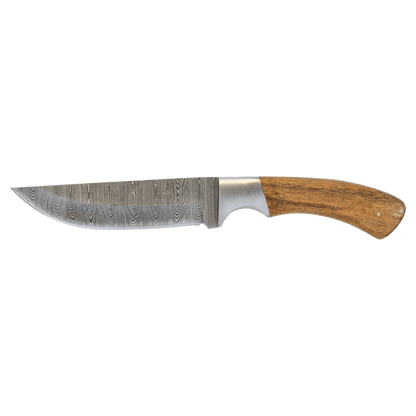 Personalized Damascus Fixed Blade Knife With Leather Sheath – Engraved Wood Hunting Knife – Outdoorsman Gift for Him