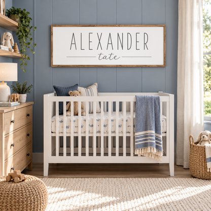 Farmhouse wood framed nursery name sign