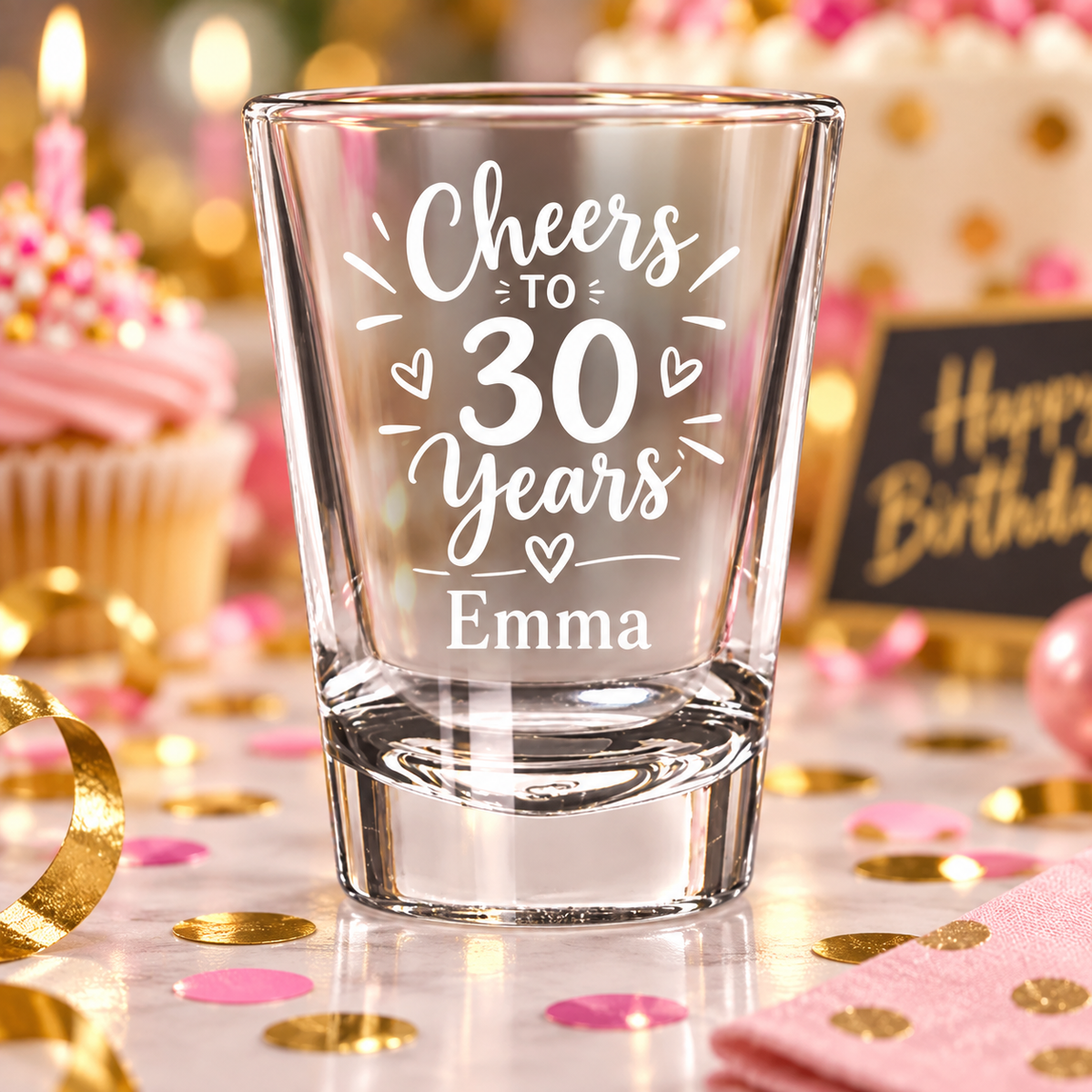 Personalized Birthday Shot Glass, Engraved 30th Birthday Gift, Custom Milestone Birthday Glass, 21st 30th 40th 50th Birthday Favor