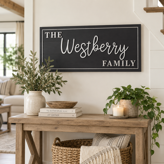 Custom Wooden Family Name Sign – 3D Layered Birch Wood | Multiple Sizes & Colors - Black & White