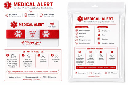 Happyism® Medical Alert Smart Bracelet + NFC Tap Card | Tap-to-View Medical Information Wristband