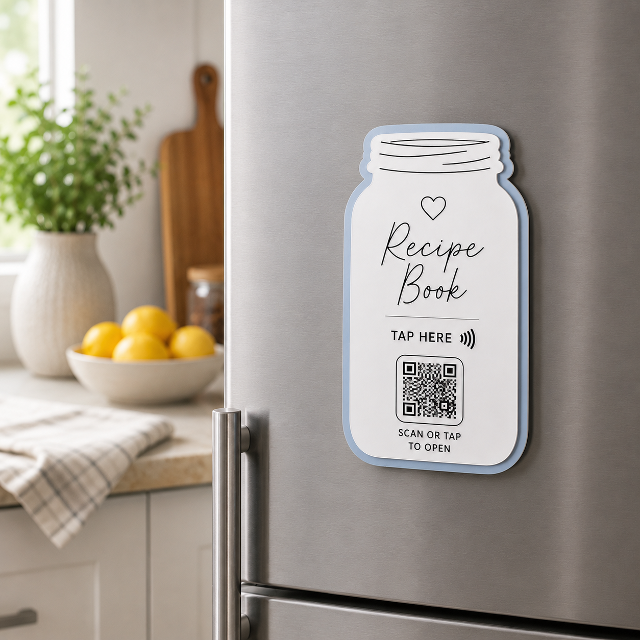 TapSake™ Recipe Book Magnet | Tap & Scan Digital Family Recipe Organizer | NFC + QR Code Kitchen Magnet