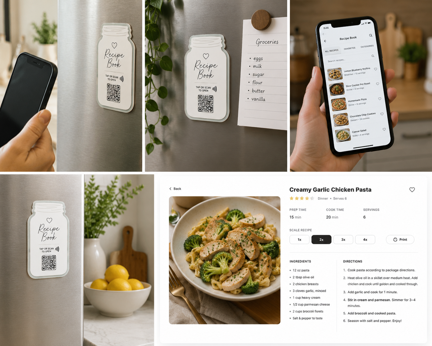TapSake™ Recipe Book Magnet | Tap & Scan Digital Family Recipe Organizer | NFC + QR Code Kitchen Magnet