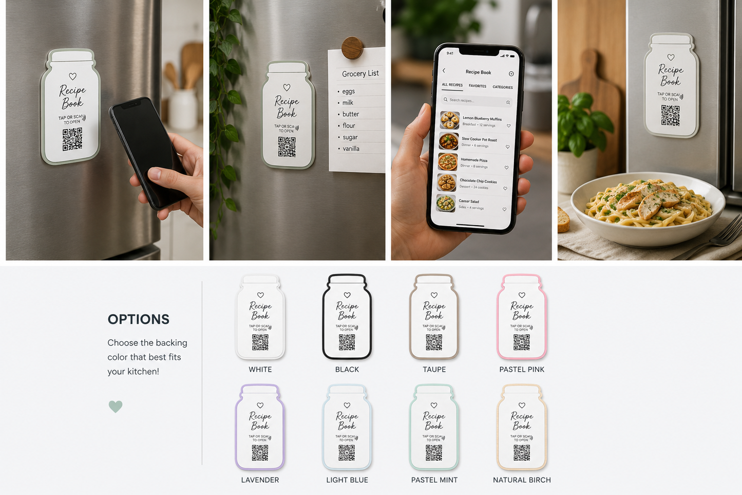 TapSake™ Recipe Book Magnet | Tap & Scan Digital Family Recipe Organizer | NFC + QR Code Kitchen Magnet
