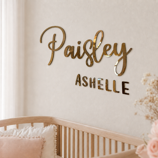 Custom Mirrored Acrylic Name Sign - first and middle name, block letter first name