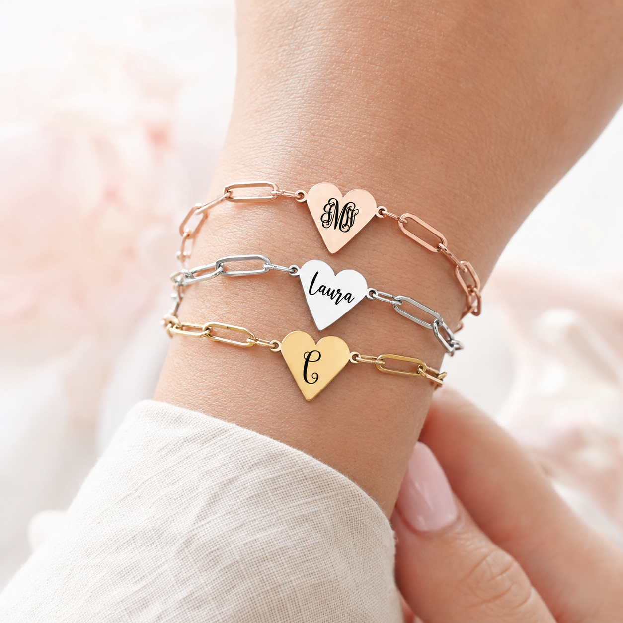 Monogram Heart Paperclip Bracelet
