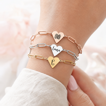 Monogram Heart Paperclip Bracelet