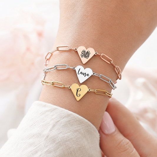 Monogram Heart Paperclip Bracelet