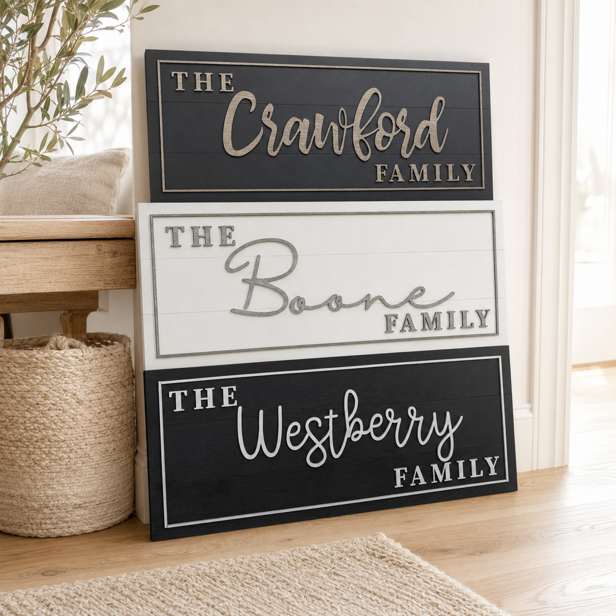 Custom Wooden Family Name Sign – 3D Layered Birch Wood | Multiple Sizes & Colors