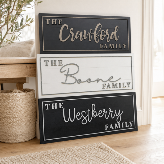 Custom Wooden Family Name Sign – 3D Layered Birch Wood | Multiple Sizes & Colors
