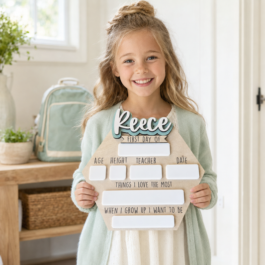 Personalized back to school hexagon sign, interchangeable names, first and last day of school, girl sign