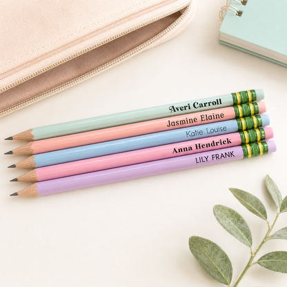 Custom engraved pencils, personalized pencils, pastel set of 5 pencils