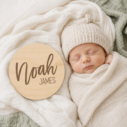 Engraved Wood Newborn Name Sign - Name