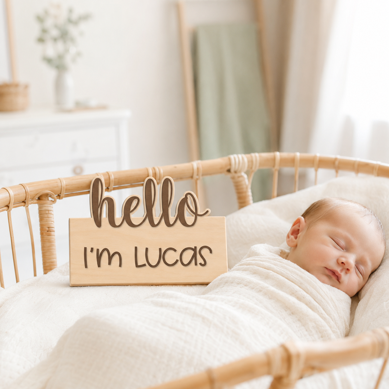Hello I'm "___" Engraved Newborn sign with baby name