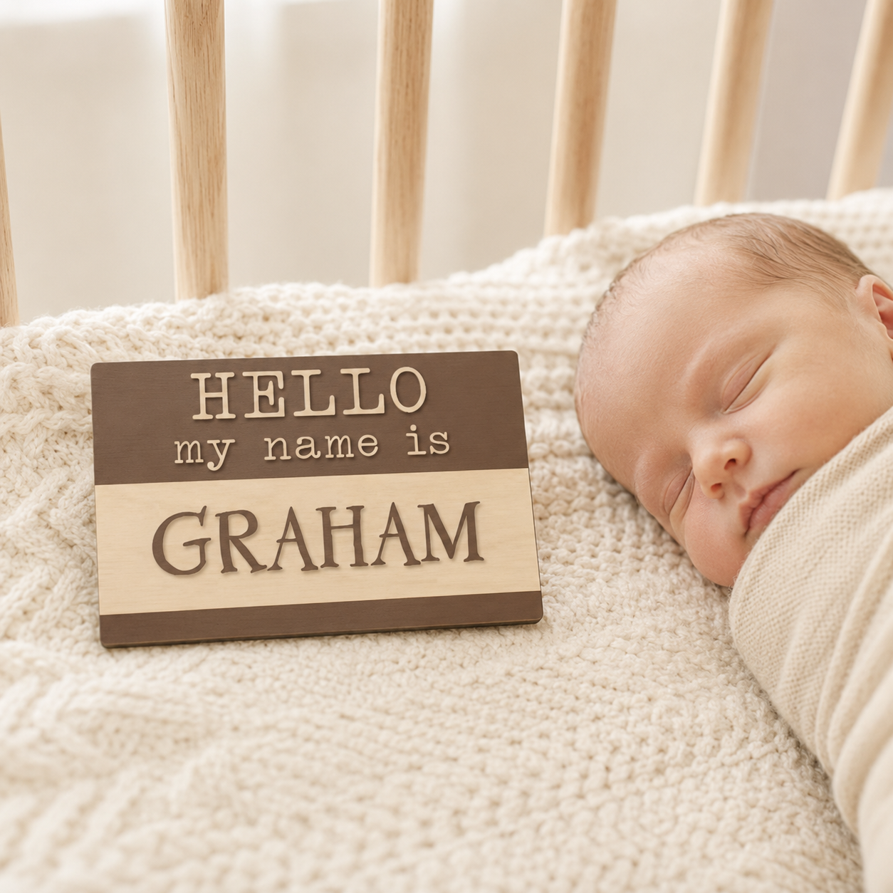 Hello I'm "___" Engraved Newborn sign with baby name