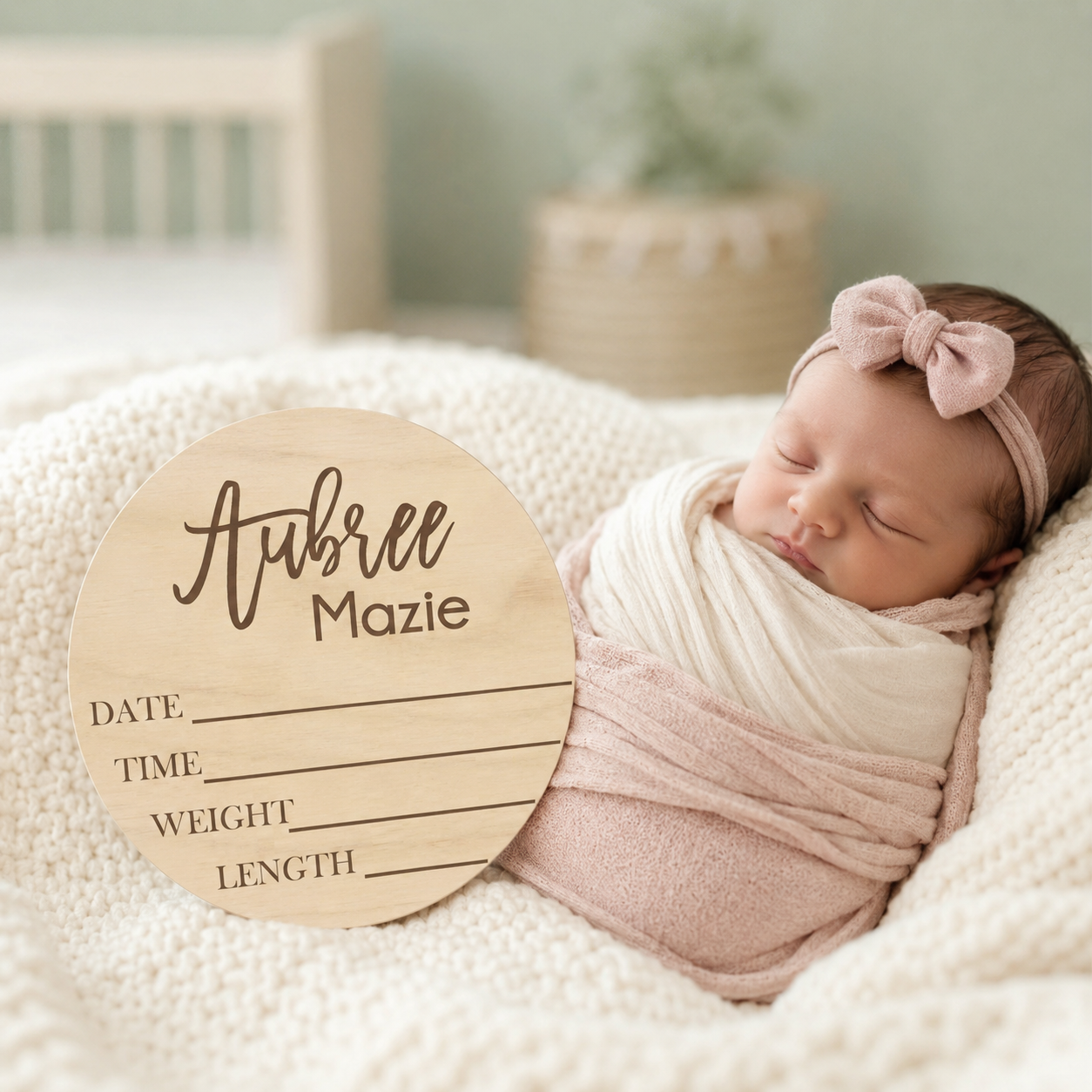 Newborn baby name announcement birth details sign