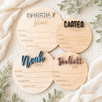 Newborn baby name announcement birth details sign