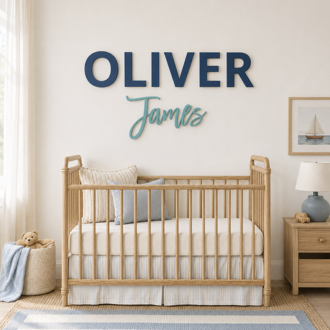 First and middle name sign - individual letters for first name, script middle name