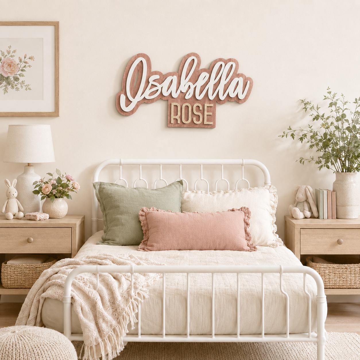 First and middle name outline sign on pink background