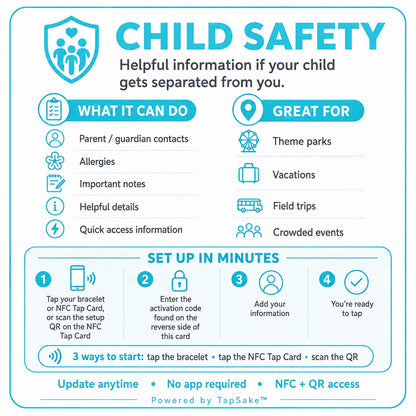 Happyism® Child Safety Smart Bracelet + NFC Tap Card | “If I’m Lost” Parent Contact Wristband