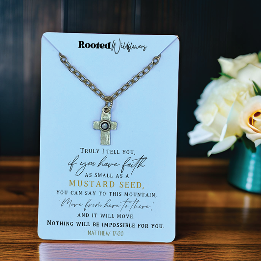 Mustard seed cross necklace