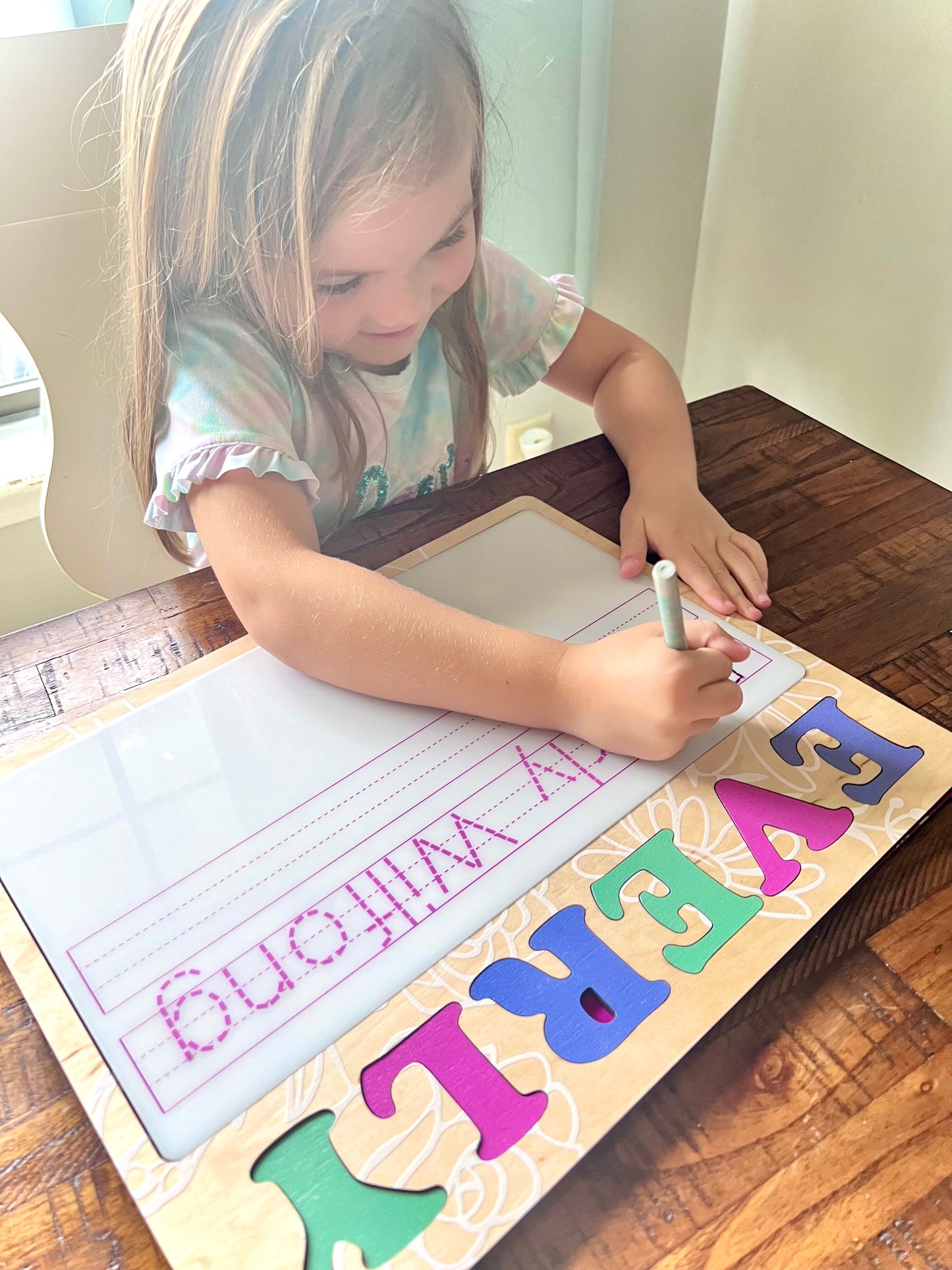 Personalized name puzzle and name writing board - Wildflower design