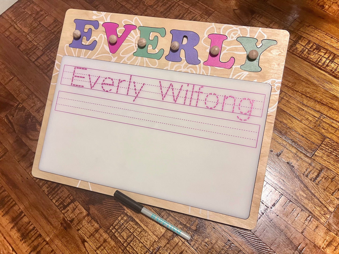 Personalized name puzzle and name writing board - Wildflower design