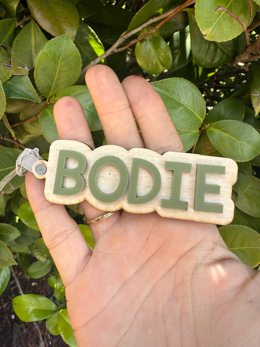 Rustic Wood Bag Tag | Personalized Acrylic Name Keychain